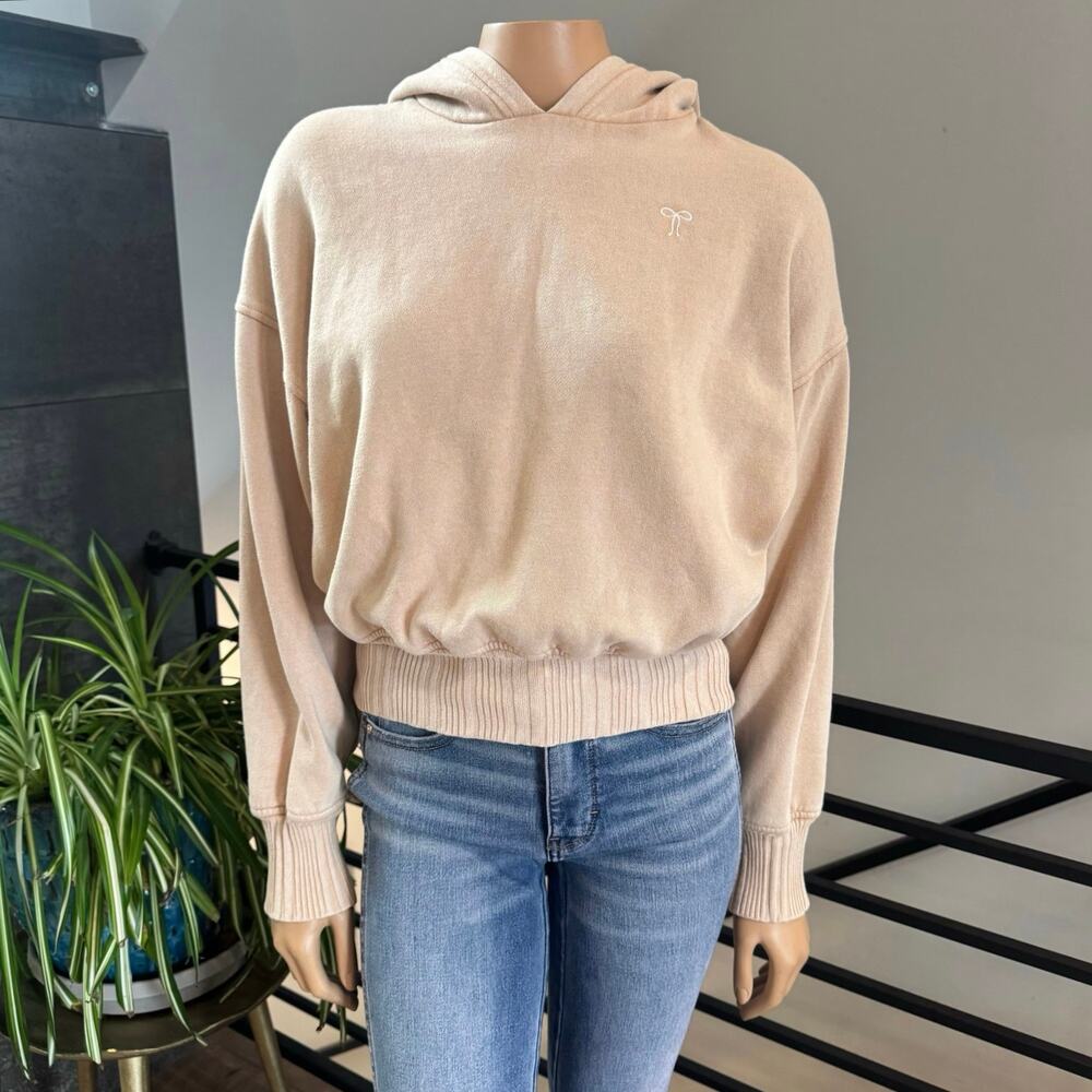 Aerie Cropped Bow Hoodie Koko Brown Coquette Fleece Women's XS Fall Cozy